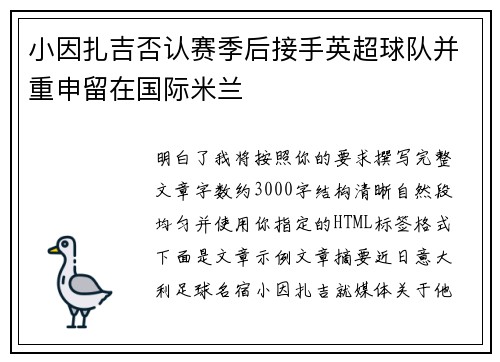 小因扎吉否认赛季后接手英超球队并重申留在国际米兰